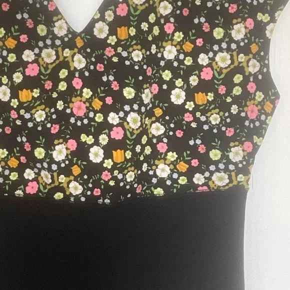 Vintage NWOT Tory Burch Black Floral Midi Dress Size M - Picture 2 of 4